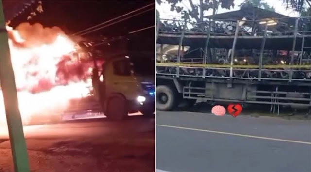 Detik-Detik Truk Pengangkut Motor Terbakar di Sumut, Puluhan Matic Ludes