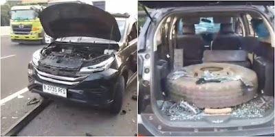 Viral! Kepergok Curi Ban Serep di Tol Tangerang Merak, Mobil Avanza Dirusak Sopir Truk