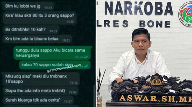 Chat WA Bocor, Kasat Narkoba Polres Bone Diduga Minta Uang Damai Rp 70 Juta ke Pelaku Narkoba