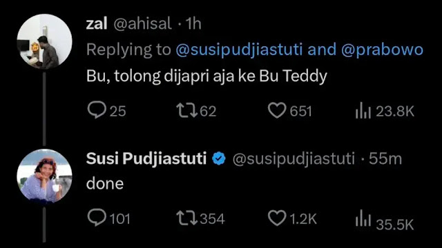 Panggilan Bu Teddy Jadi Trending Usai Bu Susi Japri Seskab Minta Pecat Hasan Nasbi