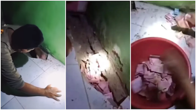 Viral Video Warga Bongkar Sarang Tikus di Balik Keramik Berisi Uang Tunai Rp22 Juta
