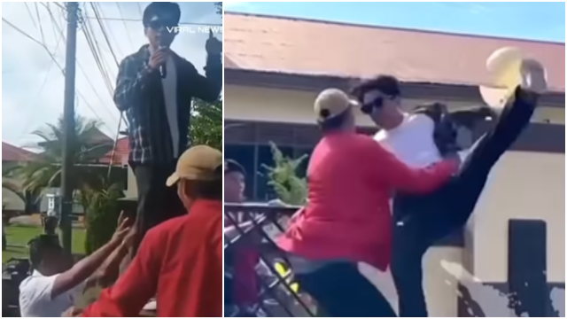 Polisi di Palopo Dorong Orator saat Demo hingga Jatuh, Kepala Nyaris Terbentur Pagar, Netizen: Bisa Cedera Fatal