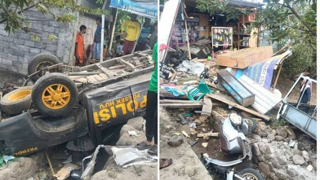 Diduga Mabuk, Mobil Dinas Polisi Tabrak Warga dan Kios di Dompu NTB, 6 Orang Terkapar