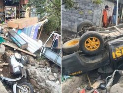 Diduga Mabuk, Mobil Dinas Polisi Tabrak Warga dan Kios di Dompu NTB