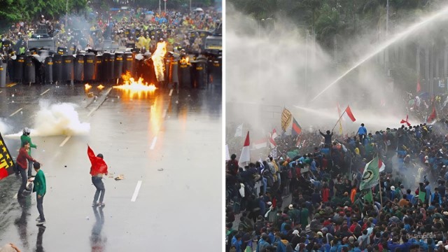 Massa Terbirit-birit Dipukul Mundur di Bawah Hujan Gas Air Mata