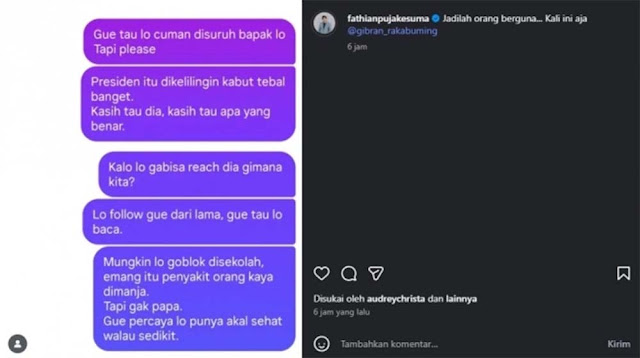 Lewat DM, Fathian Minta Gibran Jadi Orang Berguna: Kali Ini Aja