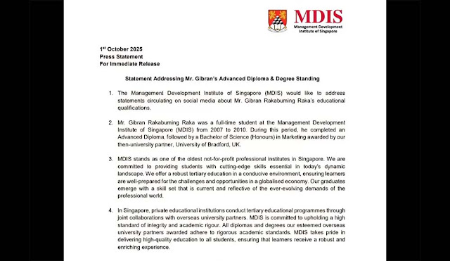 MDIS Singapura Tegaskan Wapres Gibran Tempuh Pendidikan pada 2007-2010, dari Diploma Lanjut ke Sarjana