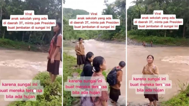 Jeritan dari Tepi Sungai, Anak Sekolah Berseragam Pramuka Minta Jembatan ke Prabowo!