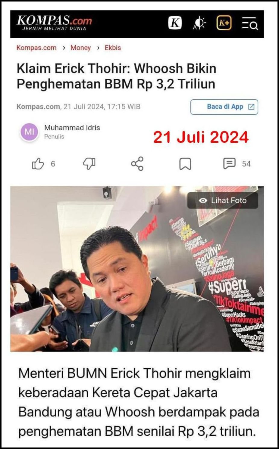 Erick Thohir Bongkar Fakta: Whoosh Hemat BBM Rp 3,2 Triliun, Kok Bisa?