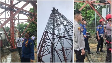 Pencuri Kabel Tembaga Bertahan di Tower Lampung Selatan, Akhirnya Dievakuasi Damkar