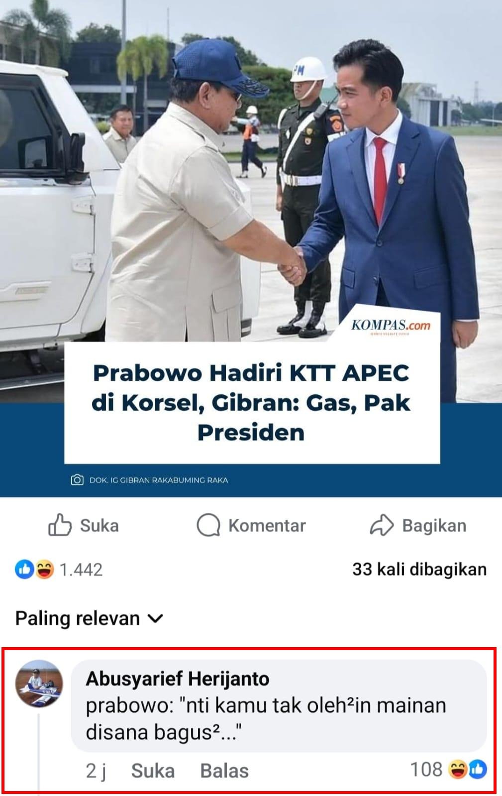 Gibran Dukung Penuh Prabowo ke KTT APEC 2025, Komentar Gas, Pak Presiden dan Balasan Lucu Prabowo Tuai Pujian Warganet
