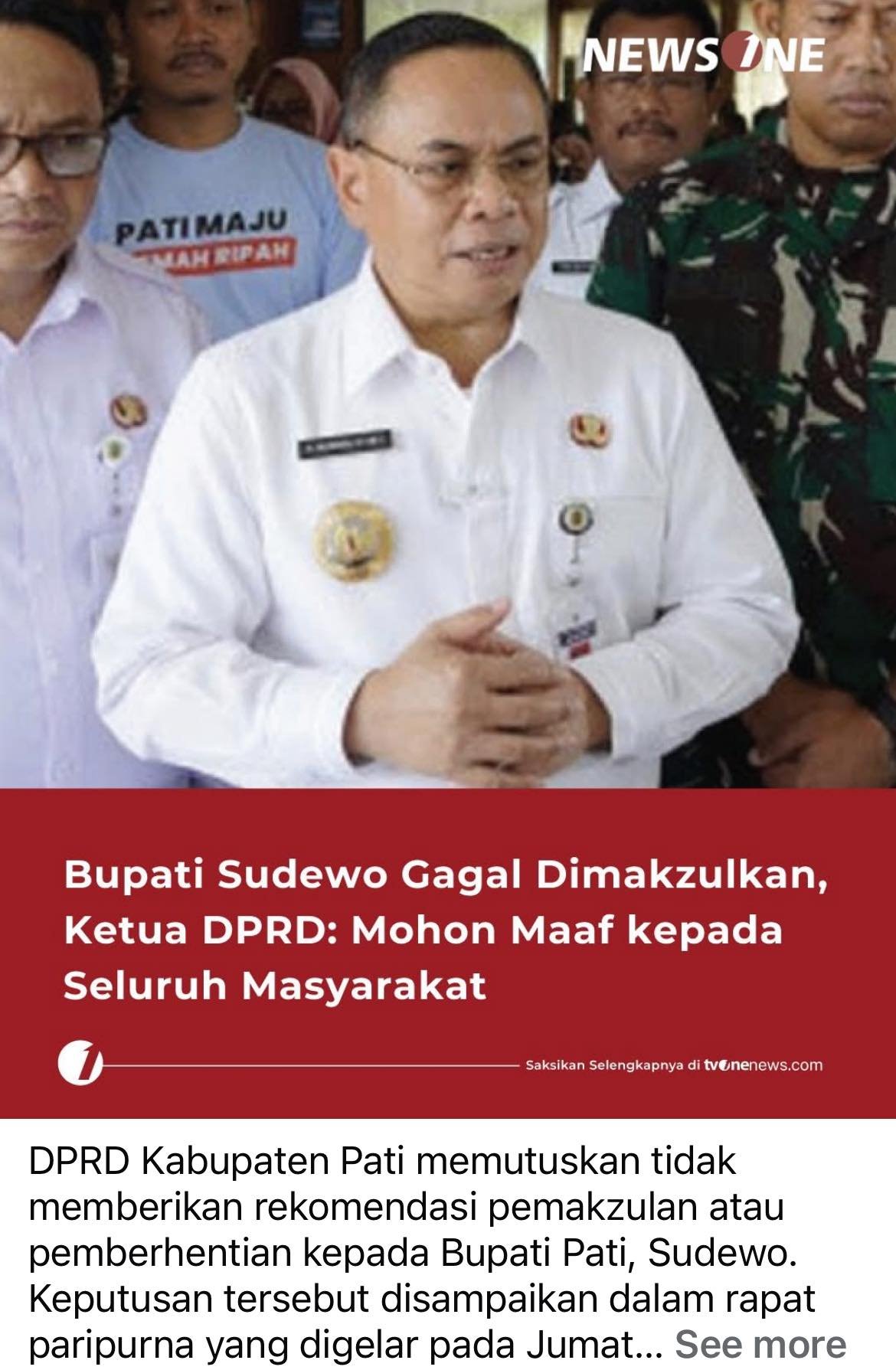 Bupati Pati Hendra Sudewo Tak Jadi Dimakzulkan, DPRD Tampung Protes Warga