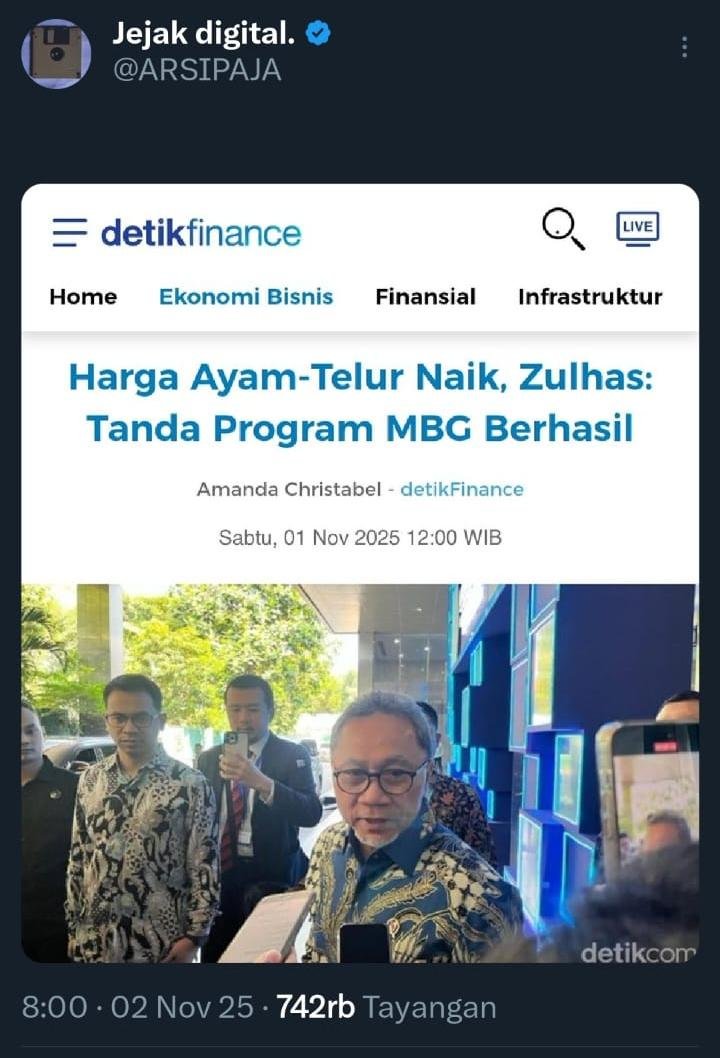 Zulhas Sebut Kenaikan Harga Ayam & Telur Tanda Sukses MBG, Warganet Geram