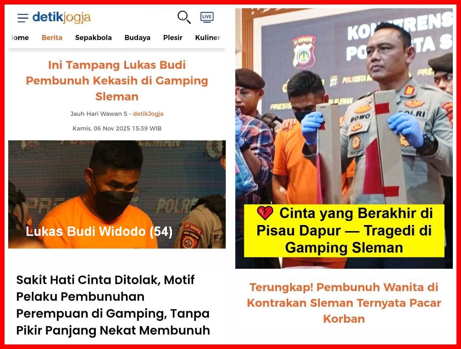 Kronologi Lengkap Pembunuhan di Gamping Sleman: Cinta 3 Bulan Berakhir Tragis dengan Gorok Leher