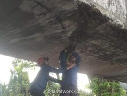 Truk Kontainer Nyangkut di Bogor, Jembatan Air Bocor & Rusak Parah