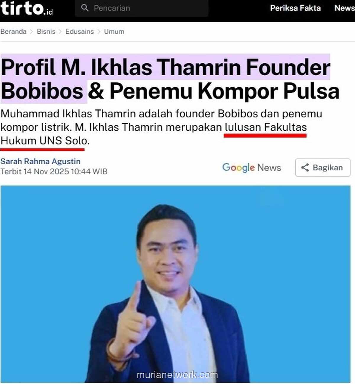 Profil M. Ikhlas Thamrin: Fakta Pendiri Bobibos & Penemu Kompor Pulsa