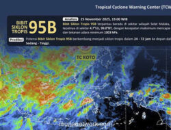 Bibit Siklon 95B Menguat, Sumatera Siaga Cuaca Ekstrem