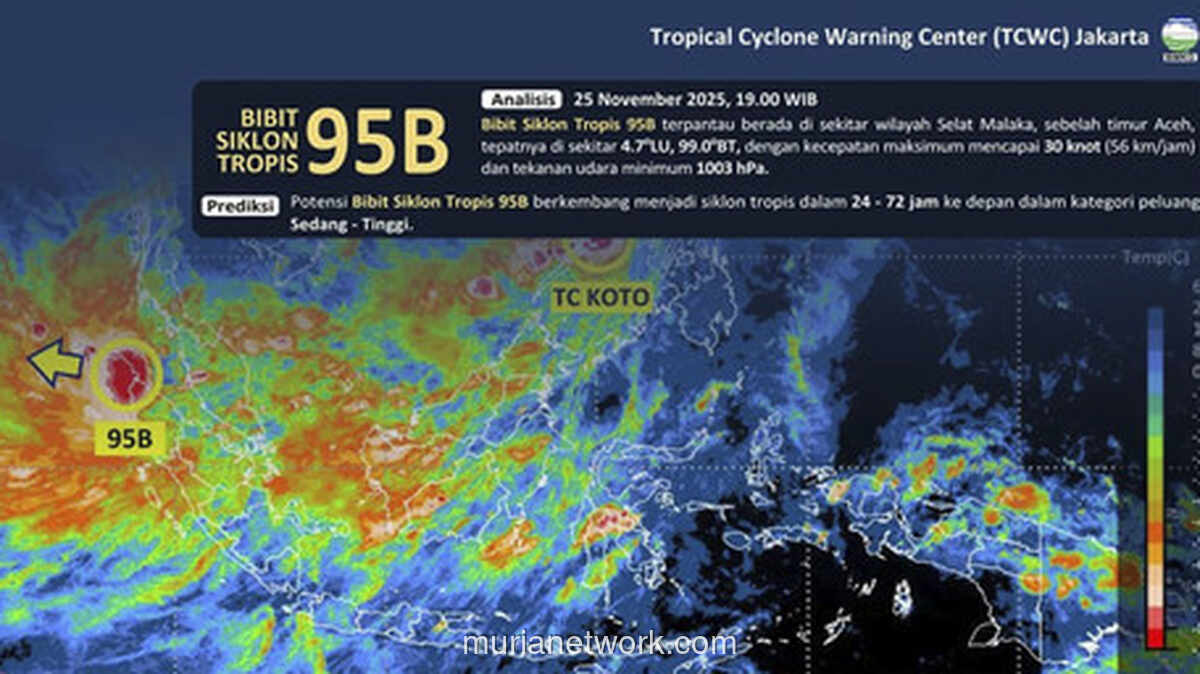 Bibit Siklon 95B Menguat, Sumatera Siaga Cuaca Ekstrem