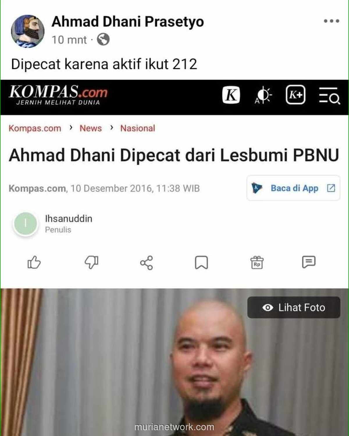 Dhani Buka Suara Soal Pemecatan dari PBNU: Dipecat karena Aktif Ikut 212