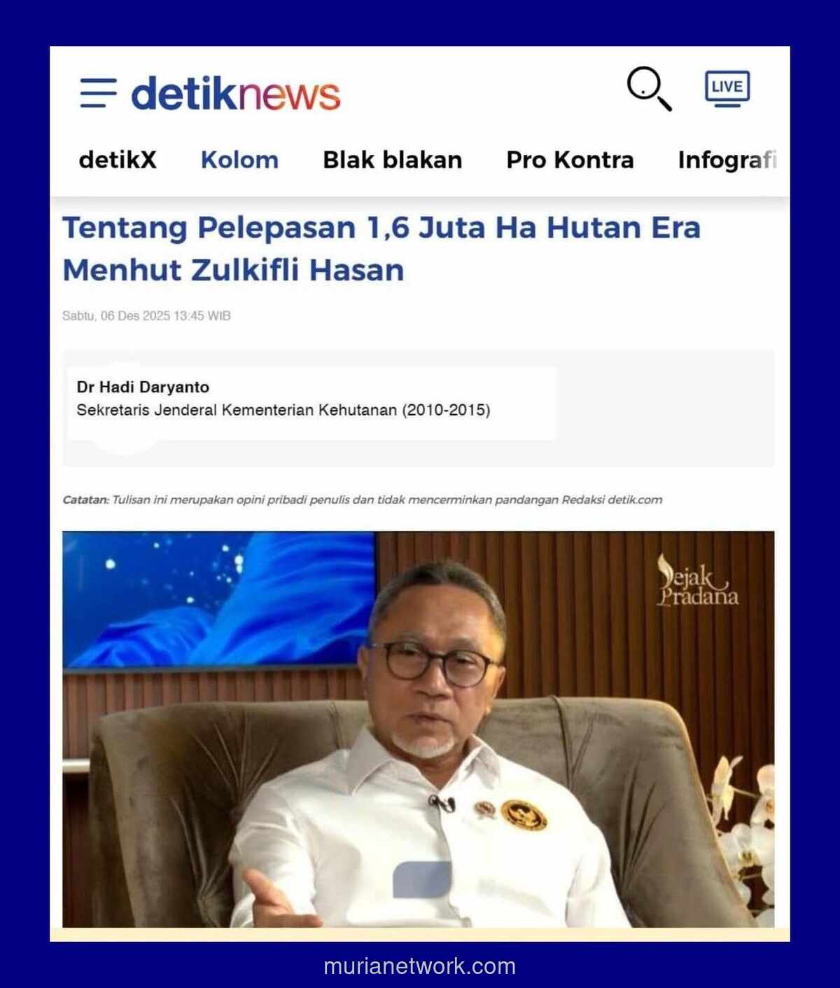 Tere Liye Soroti Klaim Pejabat Era Zulhas: Pelepasan Hutan Itu Cuma Ganti Baju