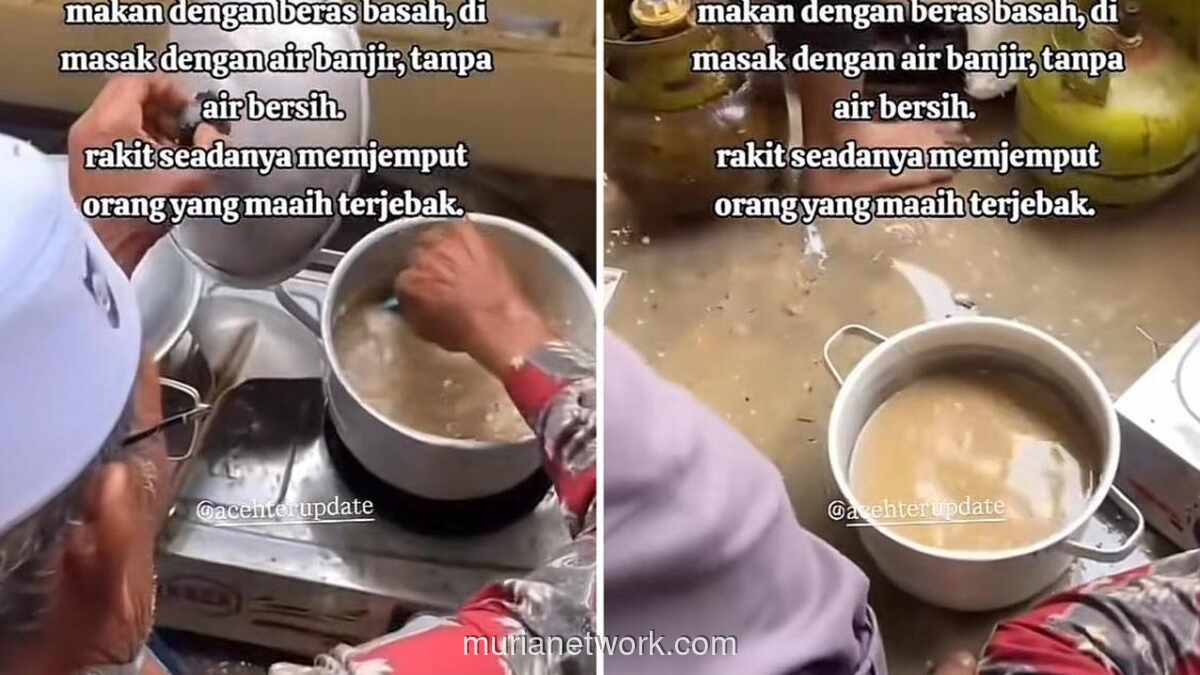 Korban Aceh Terpaksa Masak Nasi dengan Air Banjir