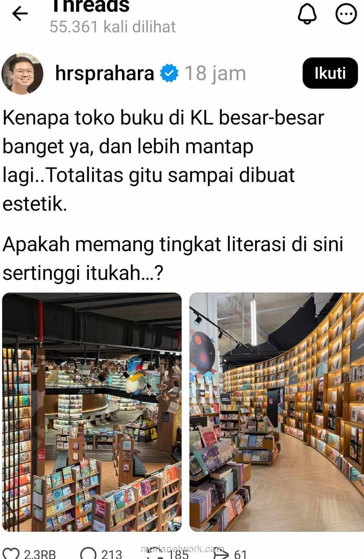 Toko Buku Megah di KL, Cermin Pahitnya Minat Baca Kita