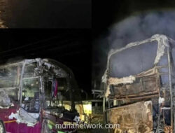 Bus Mudik Hangus Terbakar di Depan Mapolres Muratara, Seluruh Penumpang Selamat