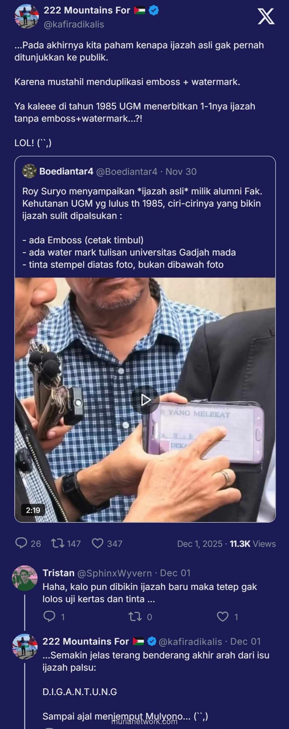 Roy Suryo Bongkar Ciri Ijazah UGM 1985, Soroti Perbedaan Mencolok dengan Dokumen Jokowi