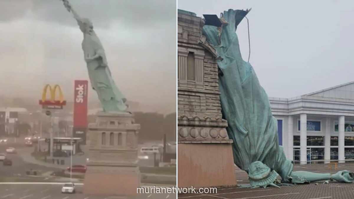 Badai Ganas Robohkan Replika Patung Liberty Raksasa di Brasil