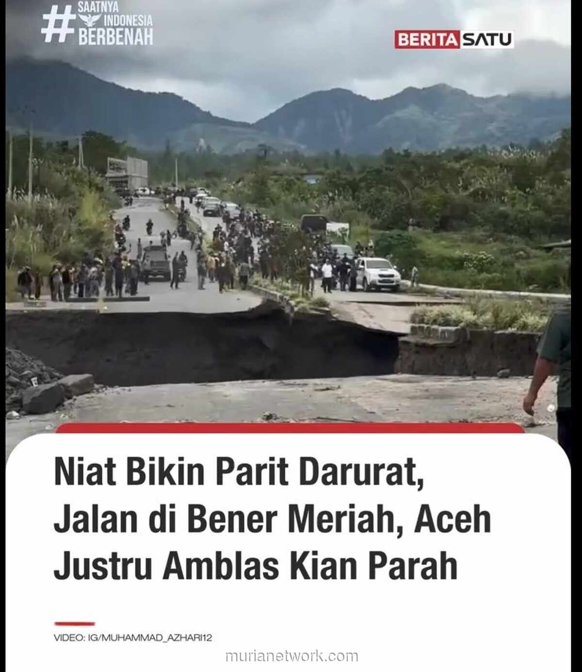 Niat Perbaiki Parit, Jalan Utama di Bener Meriah Malah Amblas
