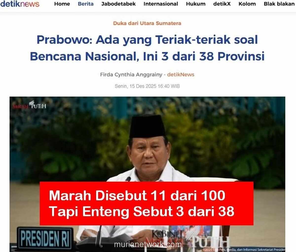 Prabowo Sebut Bencana Hanya Tiga dari 38 Provinsi, Respons Publik Bergemuruh