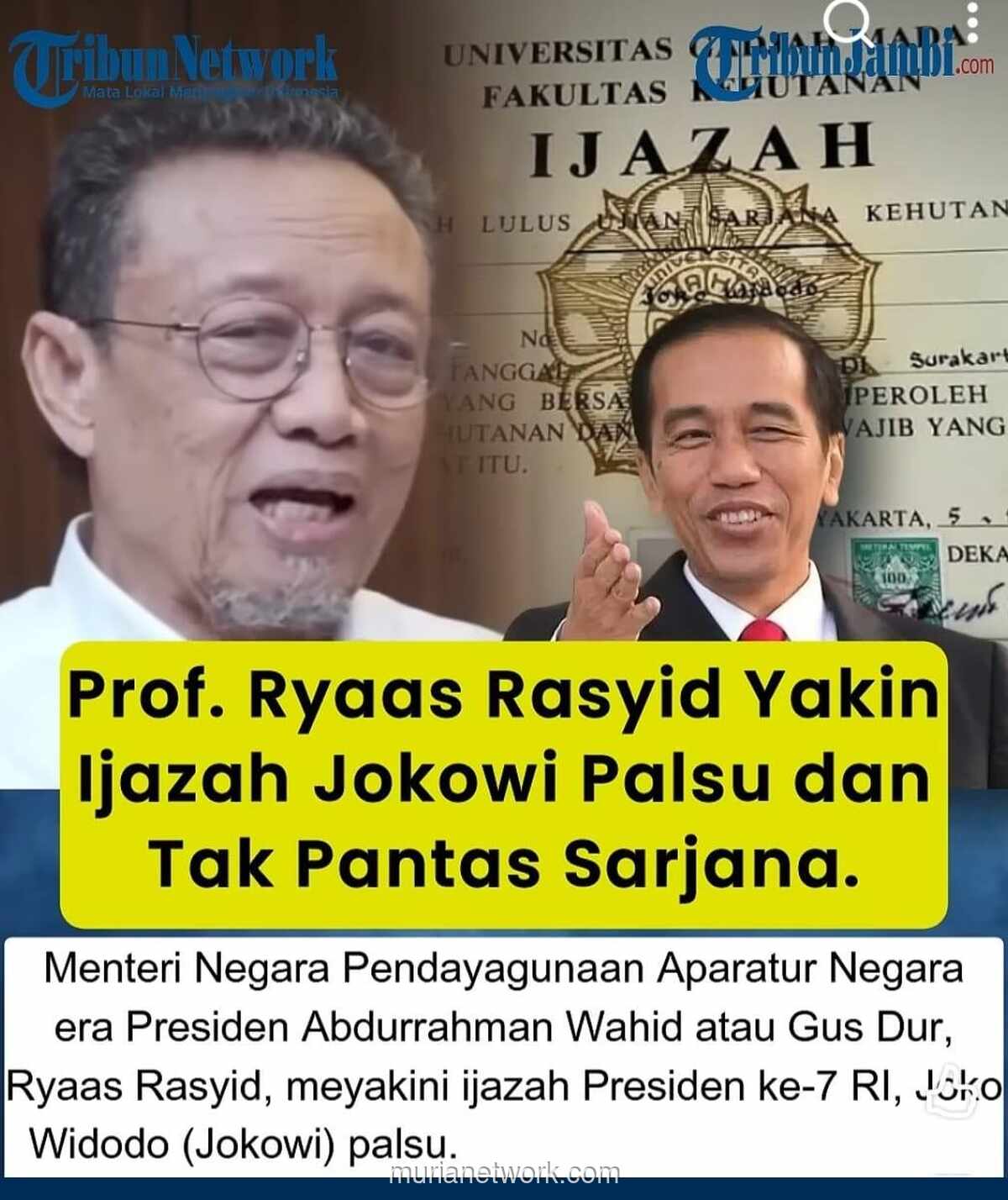 Ryaas Rasyid Bongkar Tudingan: Ijazah Jokowi Diklaim Palsu