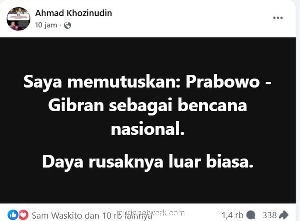 Khozinudin Sebut Prabowo-Gibran Bencana Nasional, Unggahan Viral Panas di Facebook