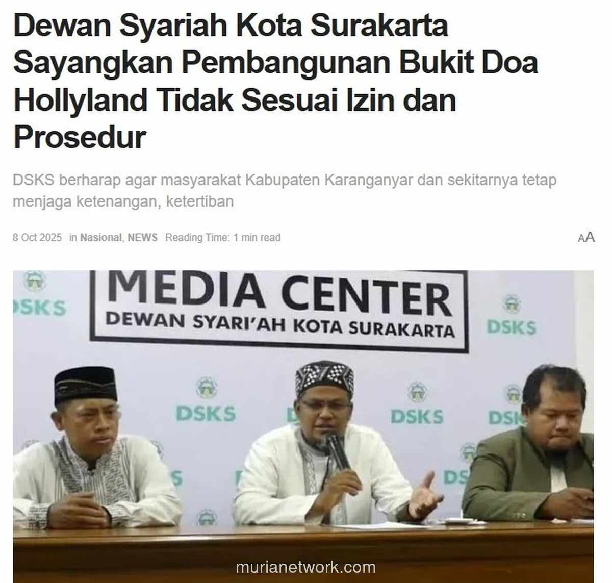 Dewan Syariah Surakarta Soroti Izin Proyek Bukit Doa Hollyland
