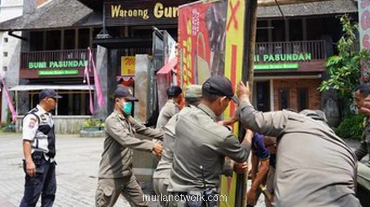 Satpol PP Bogor Mulai Bongkar 90 Reklame Liar di Kawasan Puncak