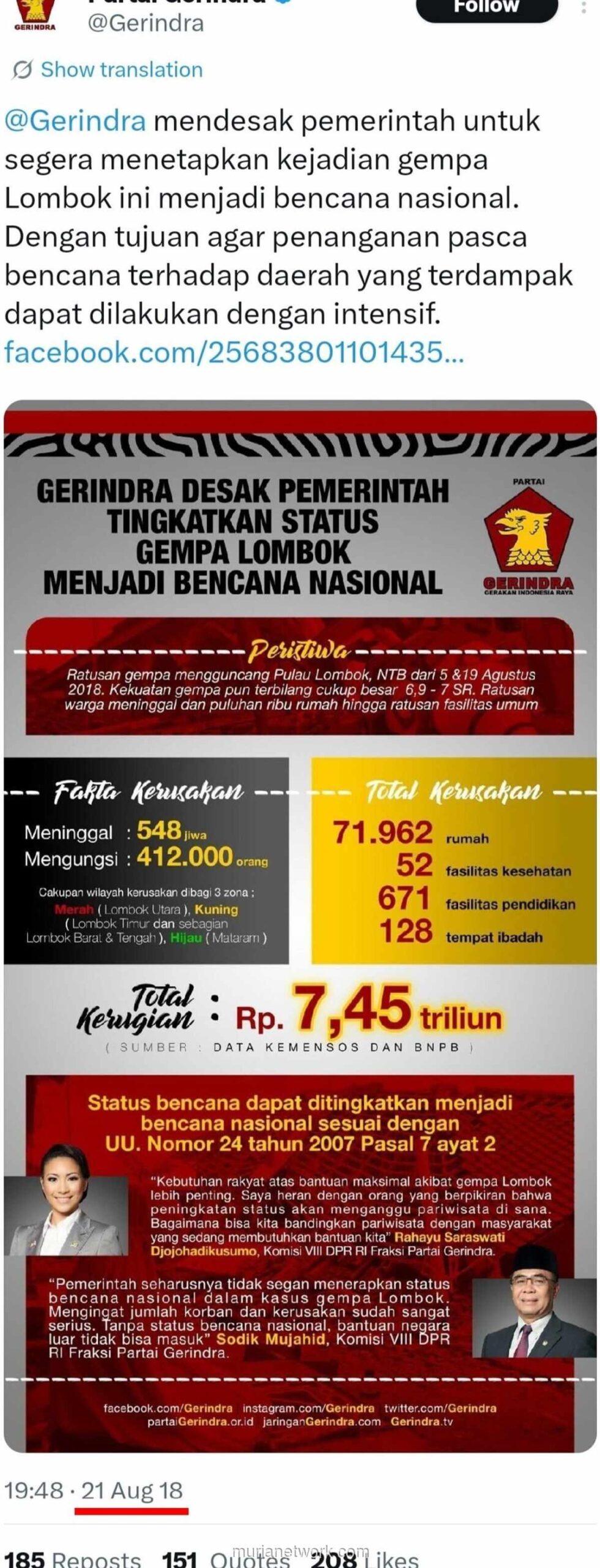 Gempa Lombok vs Banjir Sumatra: Dua Sikap Berbeda di Dua Masa