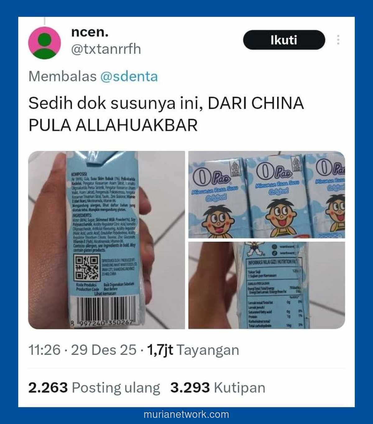 Minuman Impor China dalam Program Makanan Bergizi, Warganet Soroti Ironi Anggaran