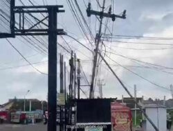 Tiang Listrik Miring di Pesawaran, Warga Cemas Ancaman Roboh