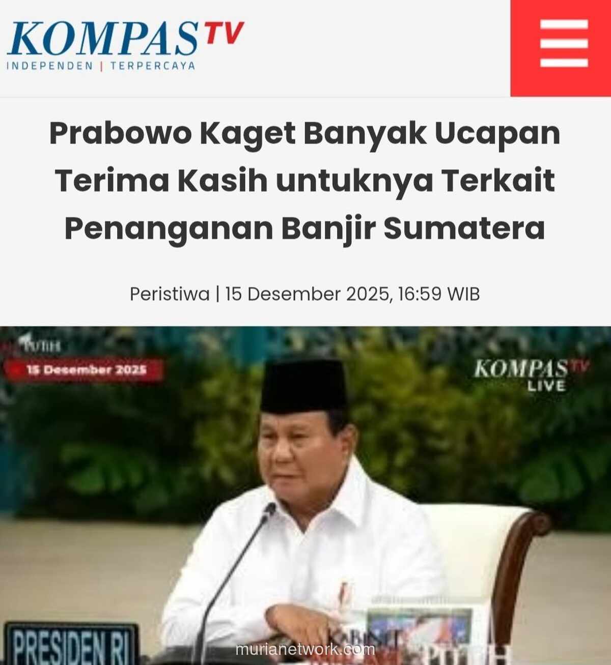 Prabowo Terkejut, Banjir Sumatera Malah Berujung Ucapan Terima Kasih