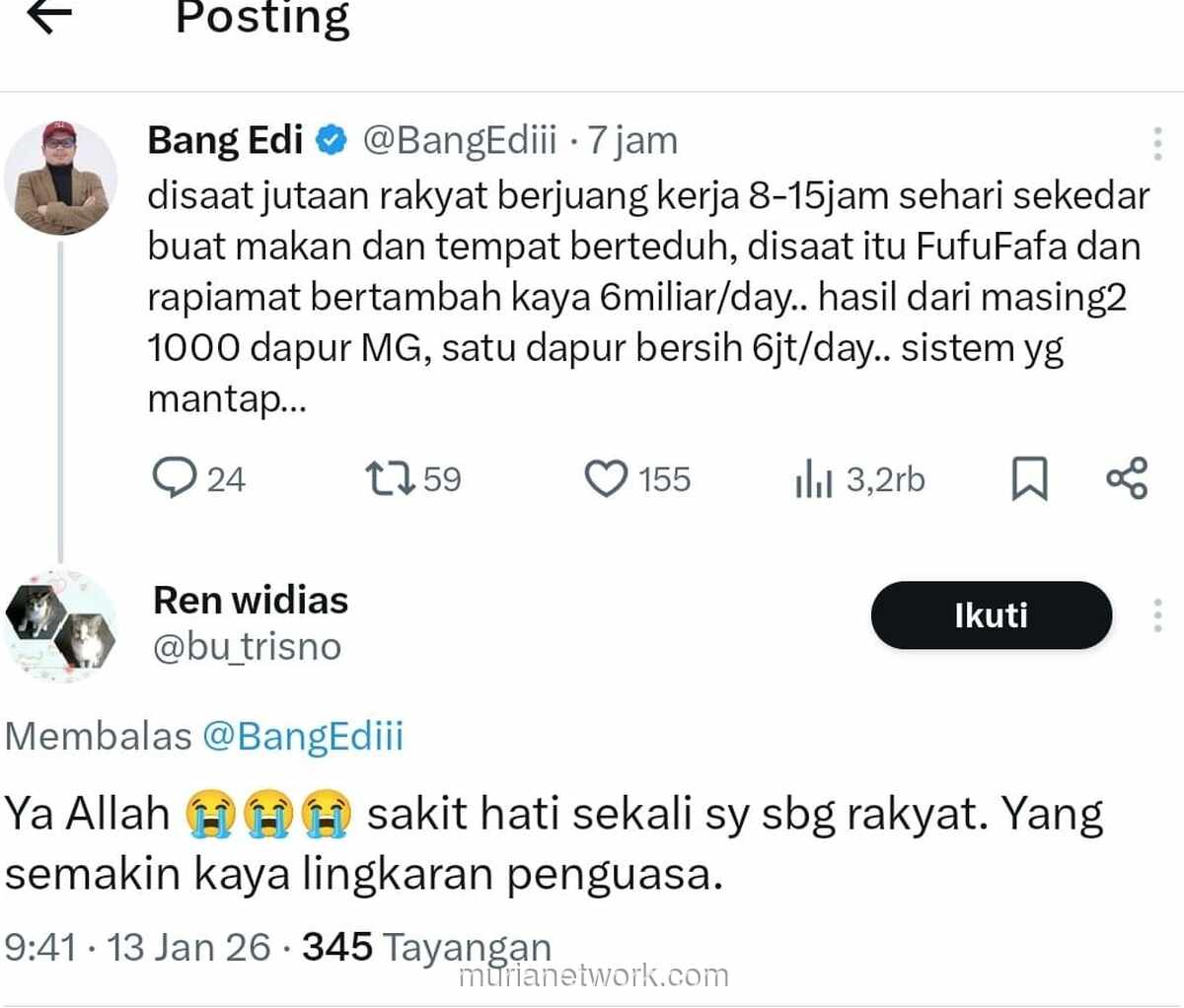 Enam Miliar Sehari vs Jerih Payah Rakyat: Cuitan Bang Edi yang Bikin Sesak