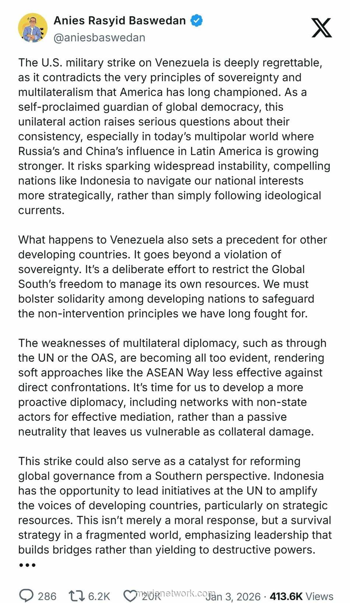 Anies Kritik Serangan AS ke Venezuela: Langkah Sepihak yang Mengancam Kedaulatan