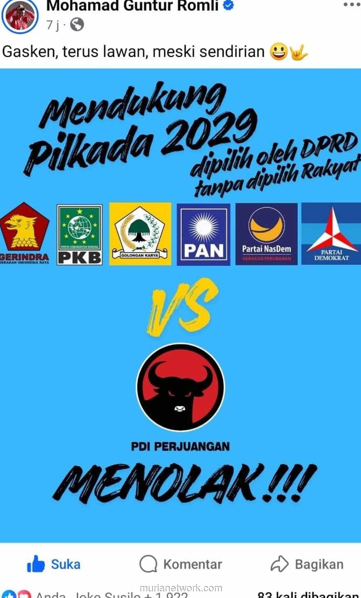 PDIP Bertahan Sendirian, Guntur Romli: Gasken, Terus Lawan!