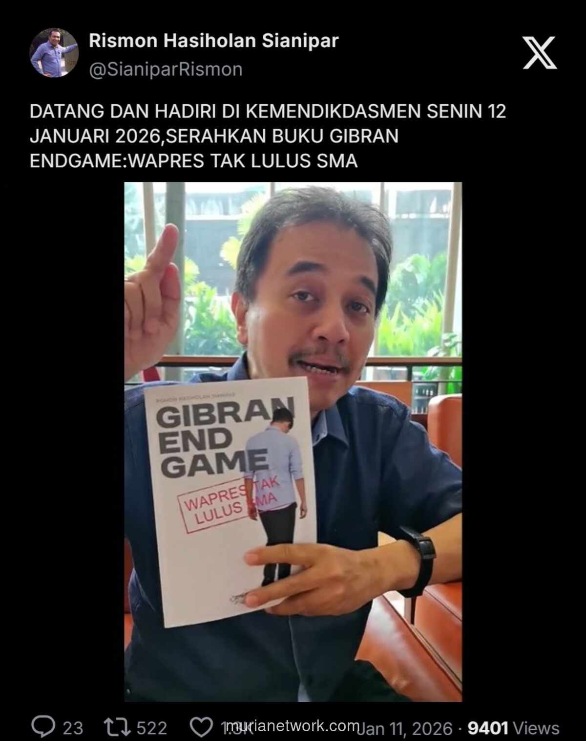 Buku Gibran End Game Diserahkan ke Kemdikbud, Klaim Wapres Tak Punya Ijazah SMA
