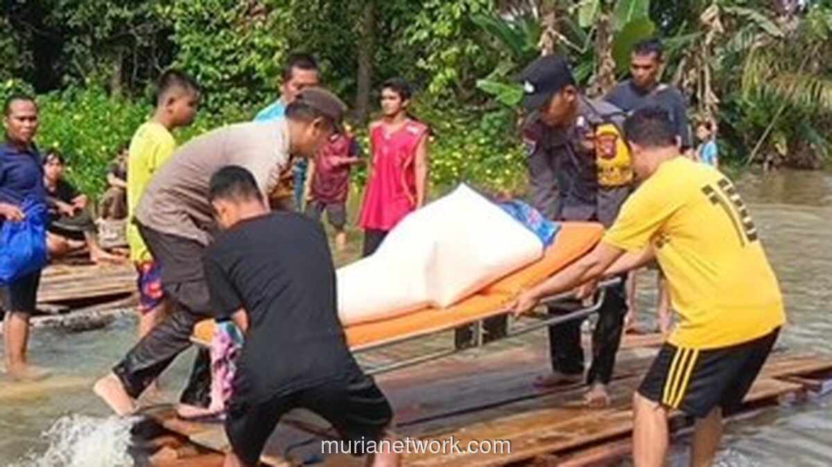 Jenazah Terhalang Banjir, Petugas dan Warga Pikul Peti Lewat Genangan