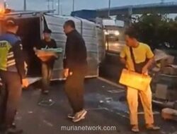 Truk Terguling di Tol Wiyoto Wiyono, Lalu Lintas Tersendat Satu Jalur