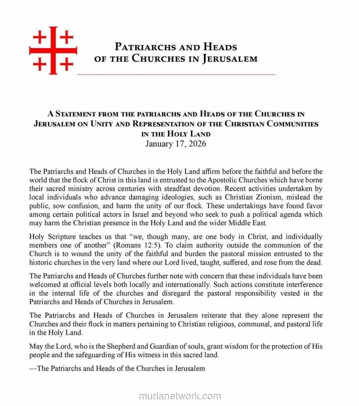 Para Pemimpin Gereja Yerusalem Serukan Penolakan Terhadap Zionisme Kristen