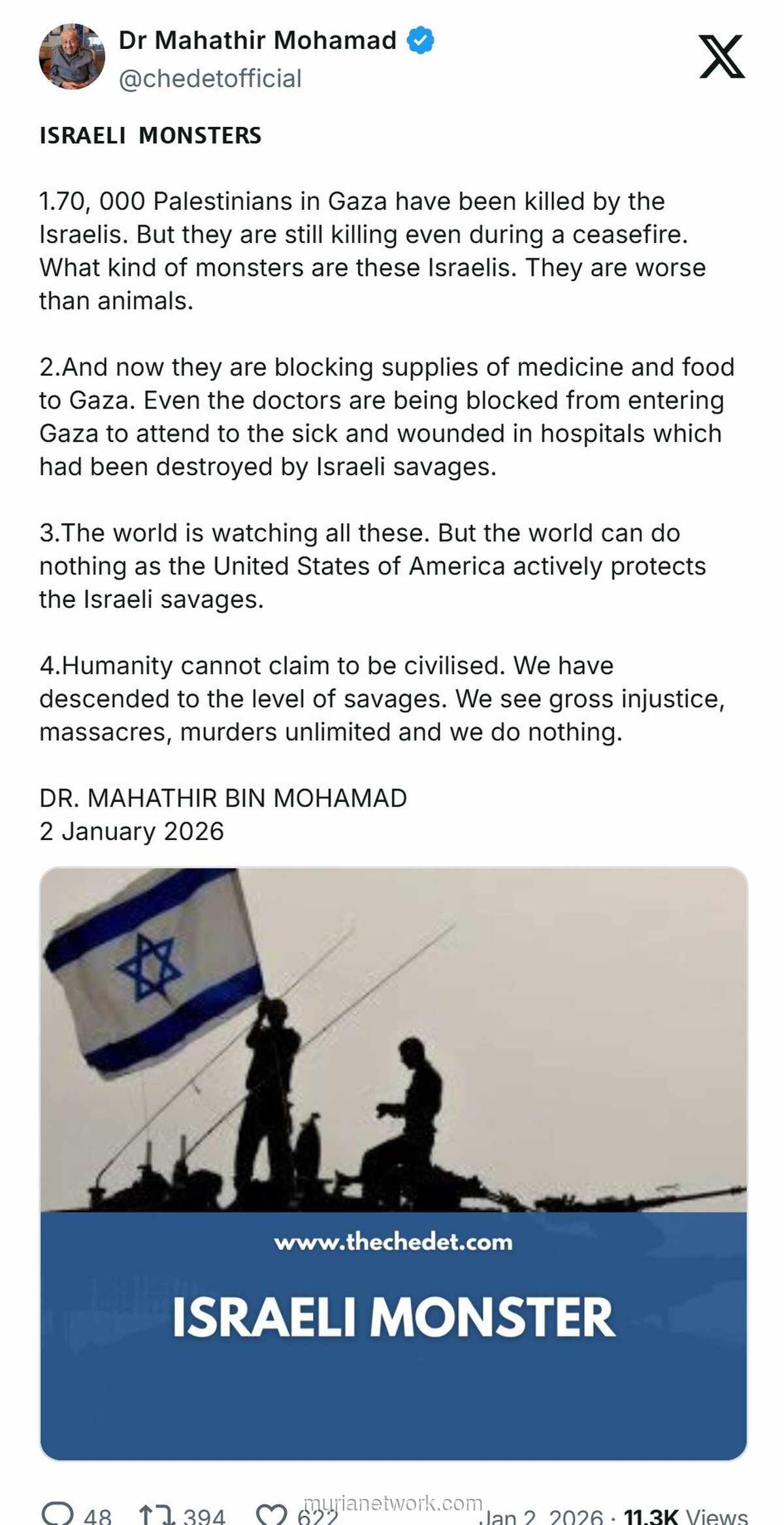 Mahathir Mohamad Kutuk Israel: Perilaku Mereka Lebih Buruk dari Binatang Buas