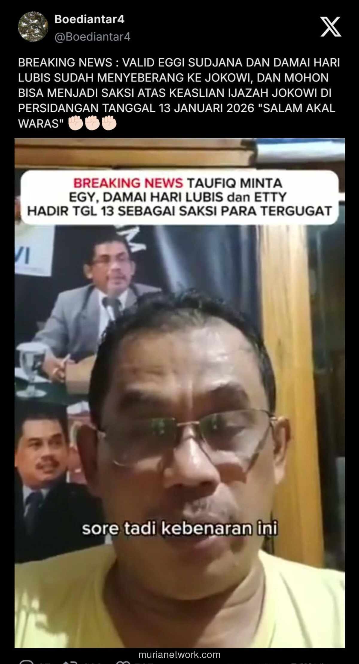 Kuasa Hukum Tantang Eggi Sudjana dan Kawan-Kawan Bersaksi di Sidang Ijazah Jokowi