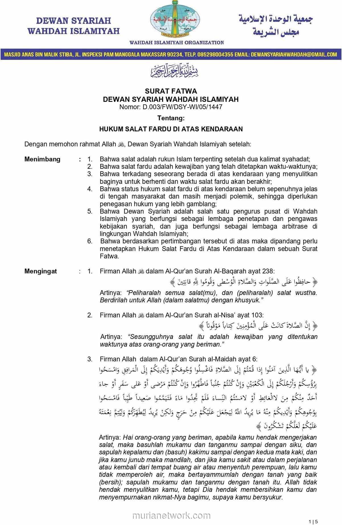 Wahdah Islamiyah Jelaskan Kapan Salat di Kendaraan Boleh Dilakukan