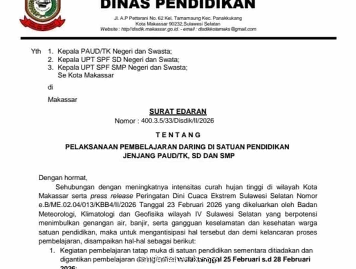 Makassar Hentikan Sementara Sekolah Tatap Muka Akibat Cuaca Ekstrem